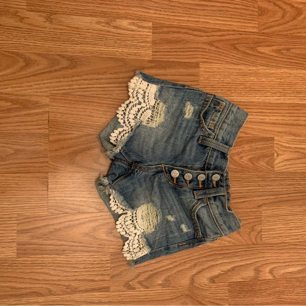 Denim Shorts with Lace Trim